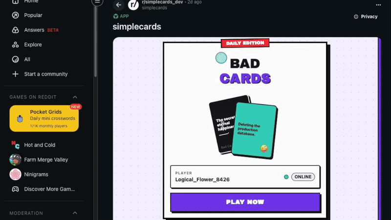 Reddit Game (Coming Soon)