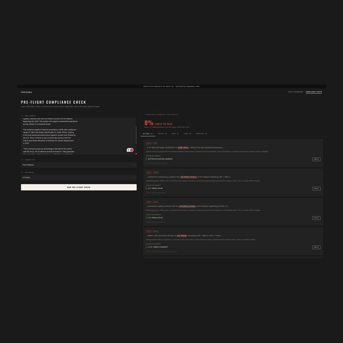Forterra: Pre-Flight Compliance Checker